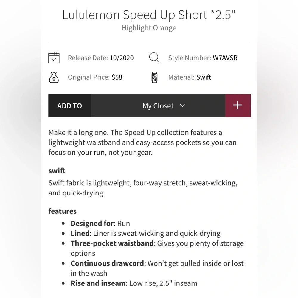 NWT Lululemon Speed Up Low Rise 2.5” Shorts Lined Highlighter Orange Size 12